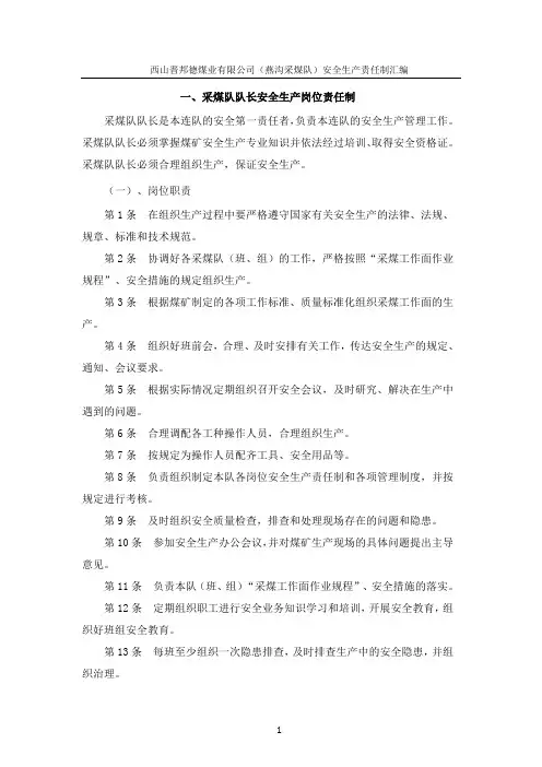 煤矿安全生产岗位责任制汇编 - 副本