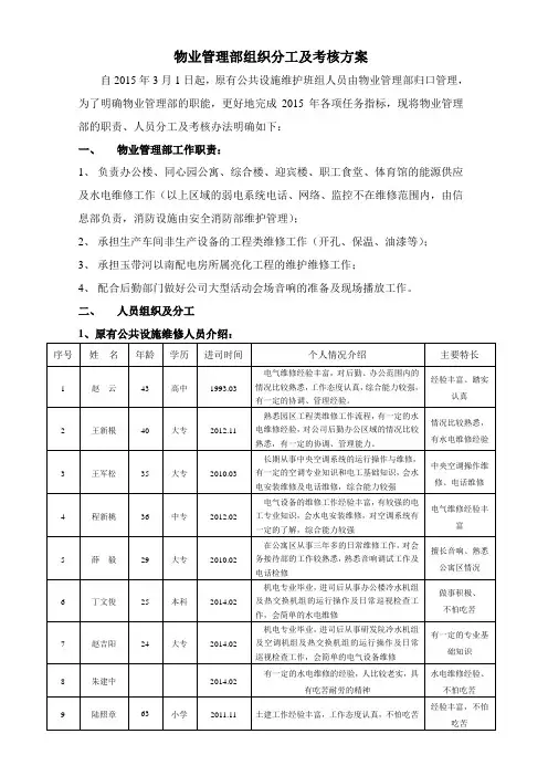 物业管理部组织分工方案