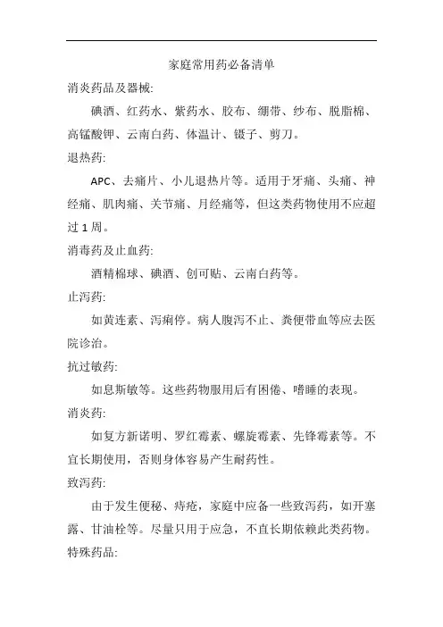 家庭常用药必备清单 2