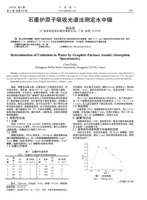 石墨炉原子吸收光谱法测定水中镉
