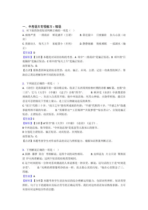 部编人教版中考语文 短语训练试题及答案(Word版)