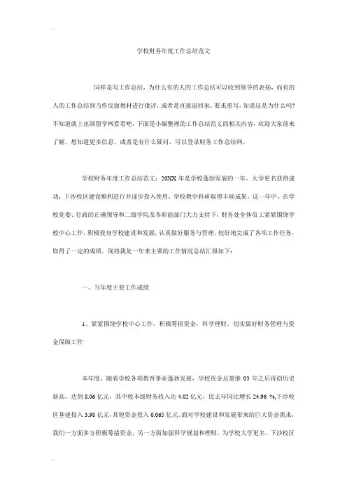学校财务年度工作总结范文