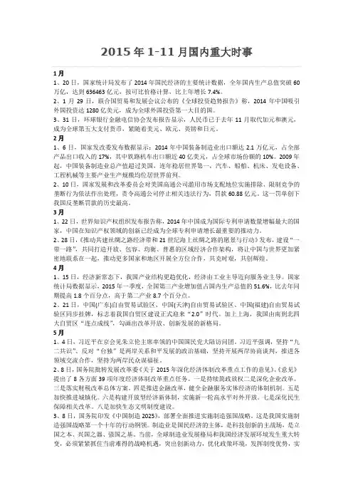 2015年1-11月国内外重大时事