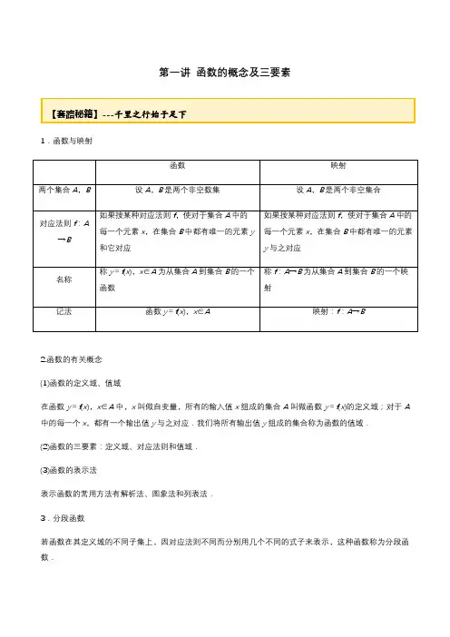 专题1.1 函数概念及三要素(教师版)