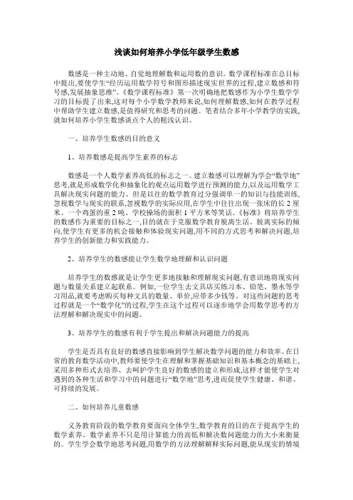 浅谈如何培养小学低年级学生数感