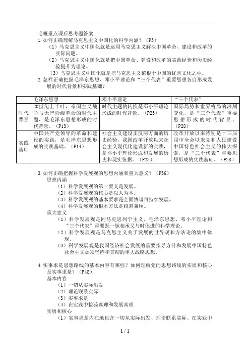 毛概重点课后思考题答案