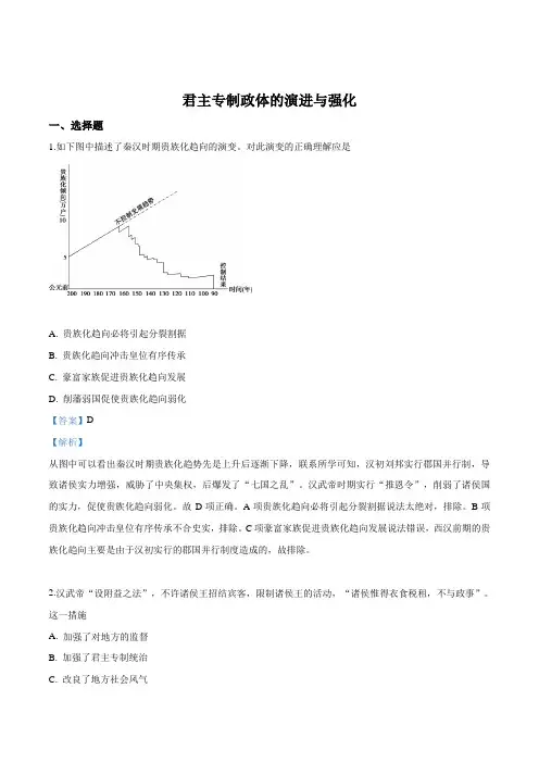 精品解析：2020高考(人民版)历史一轮复习课后达标检测：君主专制政体的演进与强化(解析版)