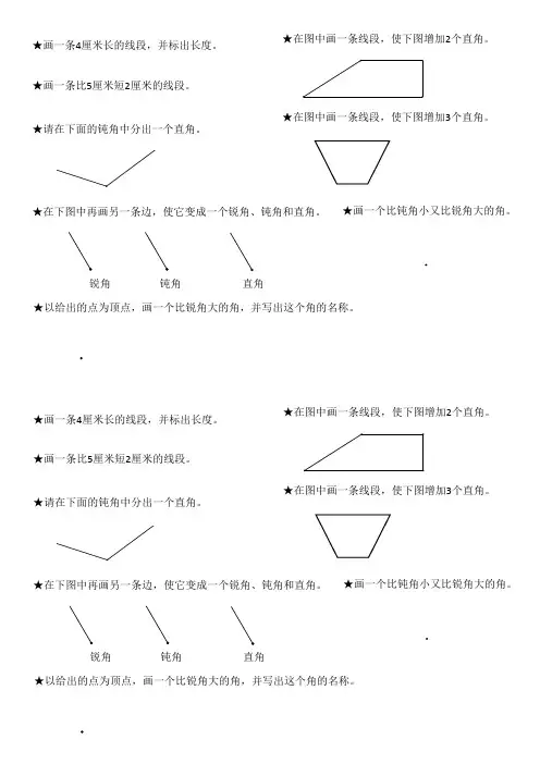 二年级上数学期末复习画图线段画角专题练习