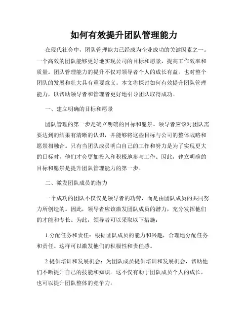 如何有效提升团队管理能力