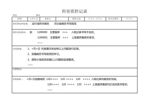 科室质控记录样板
