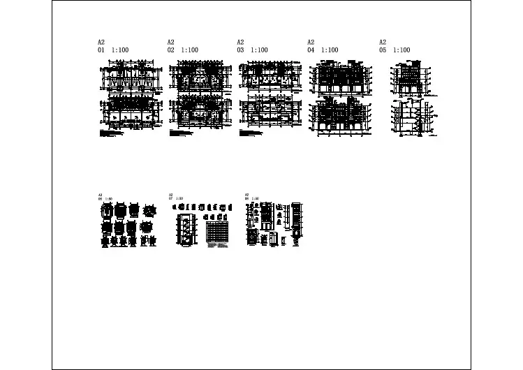 四户联排豪华别墅详细建筑设计施工图