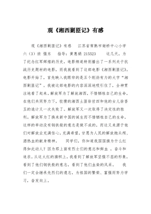 小学议论文作文：观《湘西剿匪记》有感8