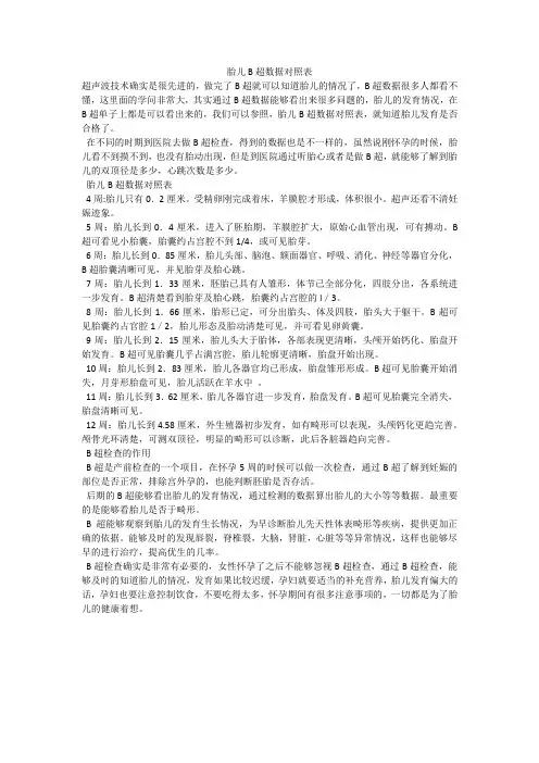 胎儿B超数据对照表