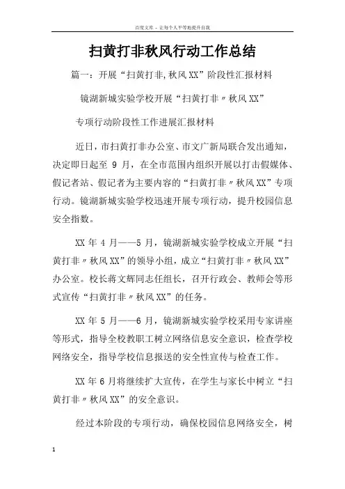 扫黄打非秋风行动工作总结