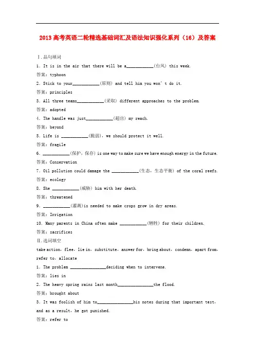 2013高考英语二轮精选基础词汇及语法知识强化系列(16)外研版