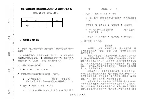 【语文专题推荐】过关练习题小学语文小升初模拟试卷I卷