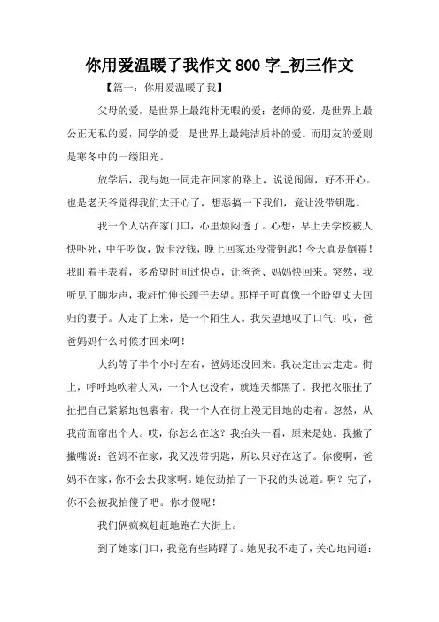 你用爱温暖了我作文800字_初三作文