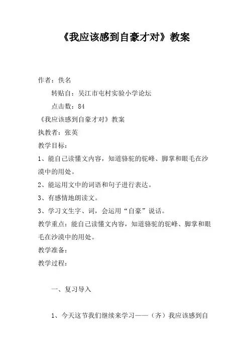 最新《我应该感到自豪才对》的教案