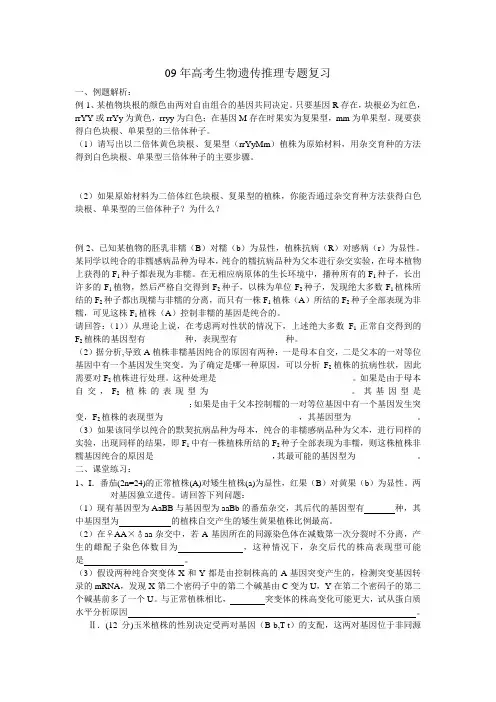 09年高考生物遗传推理专题复习
