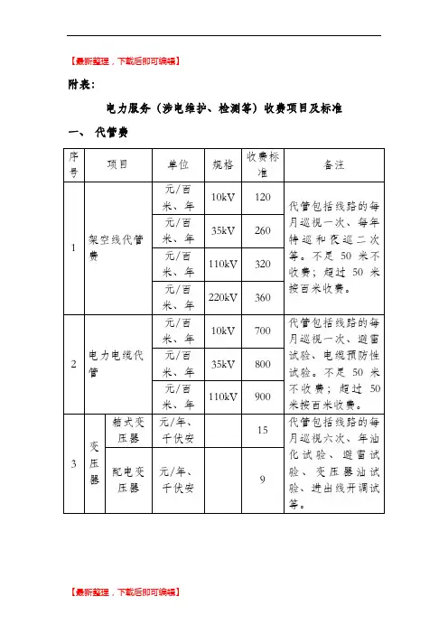 电力服务收费项目及标准(精编文档).doc