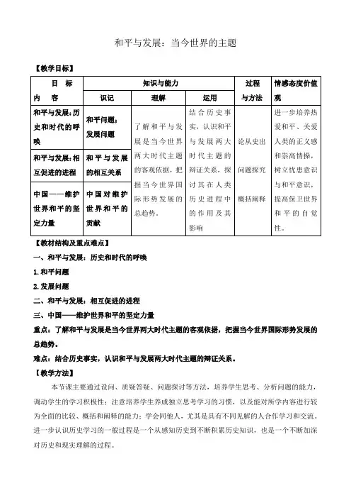 新人教版高中历史选修3和平与发展 当今世界的主题