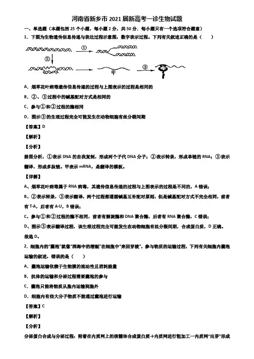 河南省新乡市2021届新高考一诊生物试题含解析