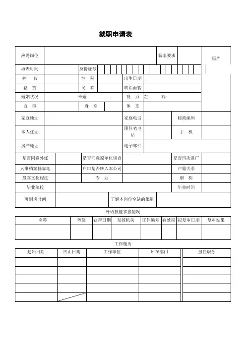 就职申请表