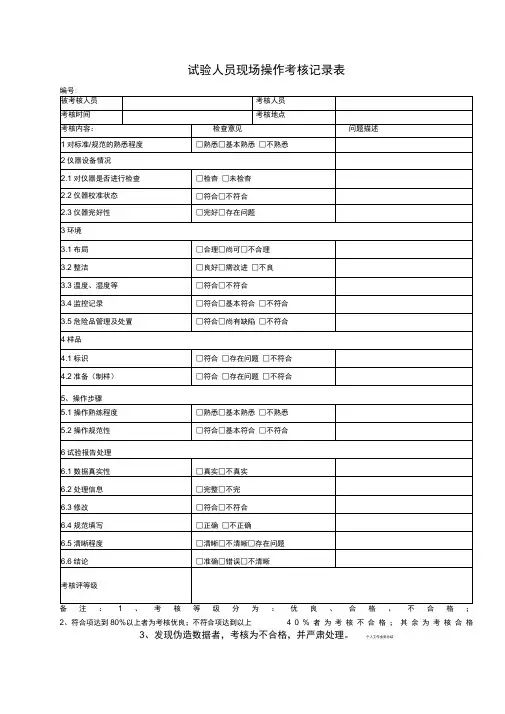 试验人员现场操作考核记录表
