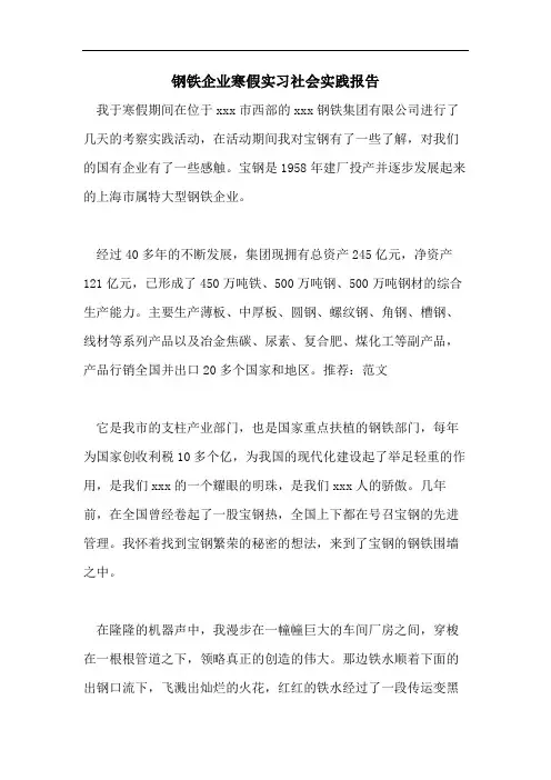 2021年钢铁企业寒假实习社会实践报告