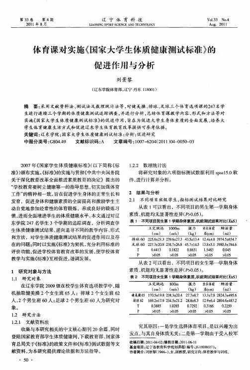 体育课对实施《国家大学生体质健康测试标准》的促进作用与分析