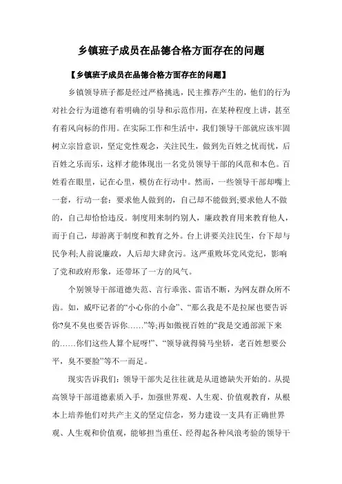 乡镇班子成员在品德合格方面存在的问题