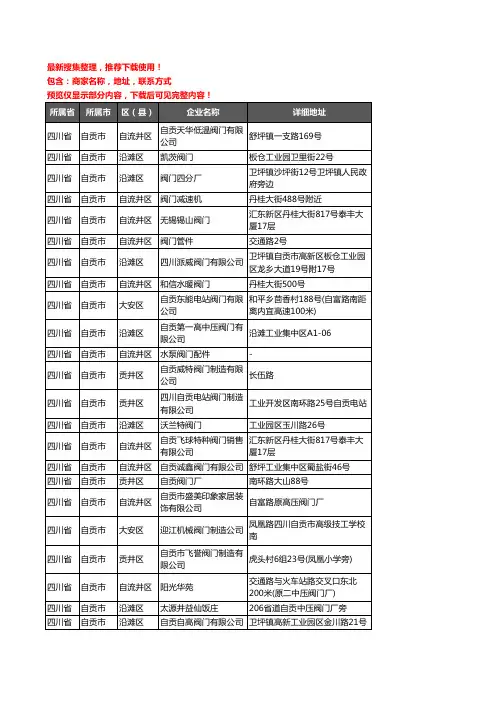 新版四川省自贡市阀门企业公司商家户名录单联系方式地址大全37家