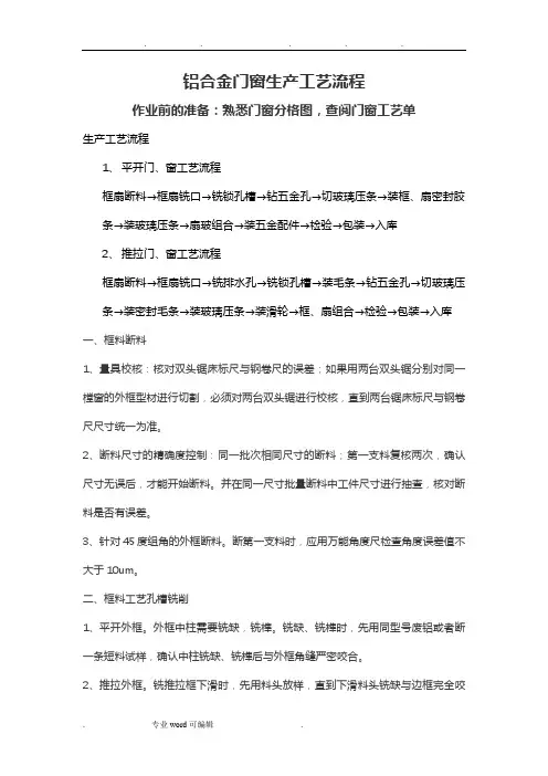 铝合金门窗生产工艺流程图