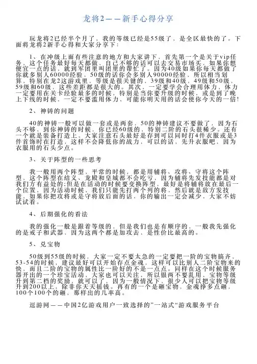 龙将2——新手心得分享