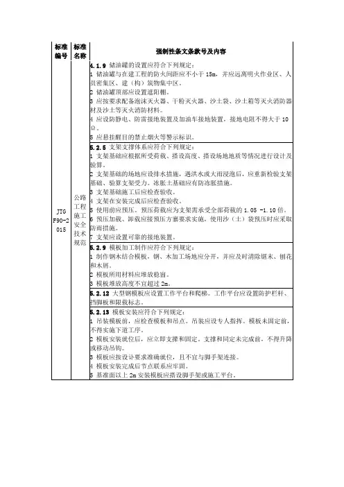 公路工程施工安全技术规范强制性条文要求