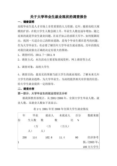 关于大学毕业生就业状况的调查报告