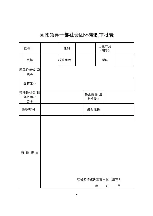 党政领导干部社会团体兼职审批表