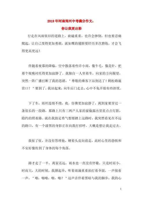 河南省郑州市2019年中考语文满分作文：你让我更出彩