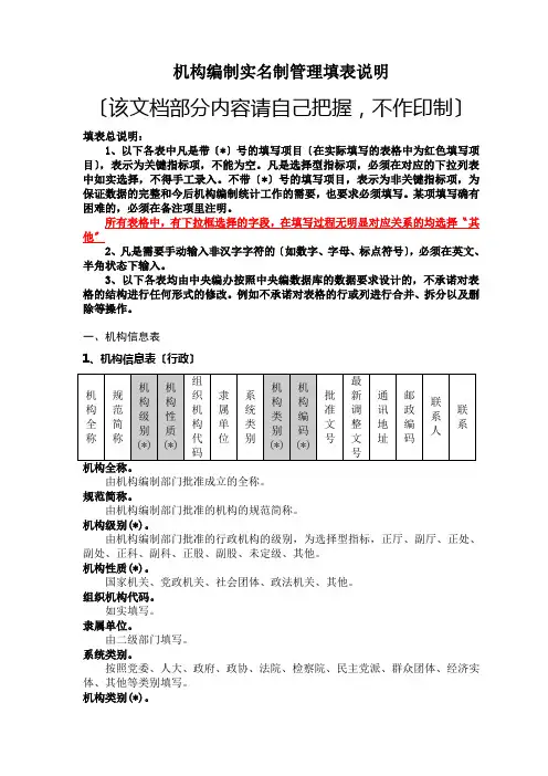 机构编制实名制管理填表说明