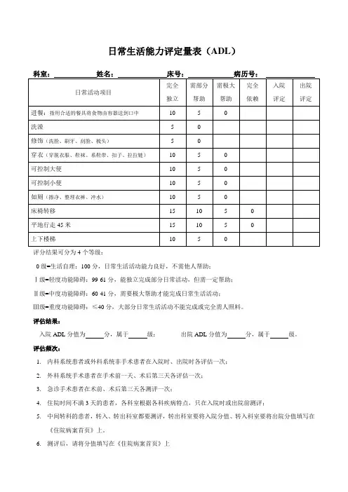 日常生活能力评定量表