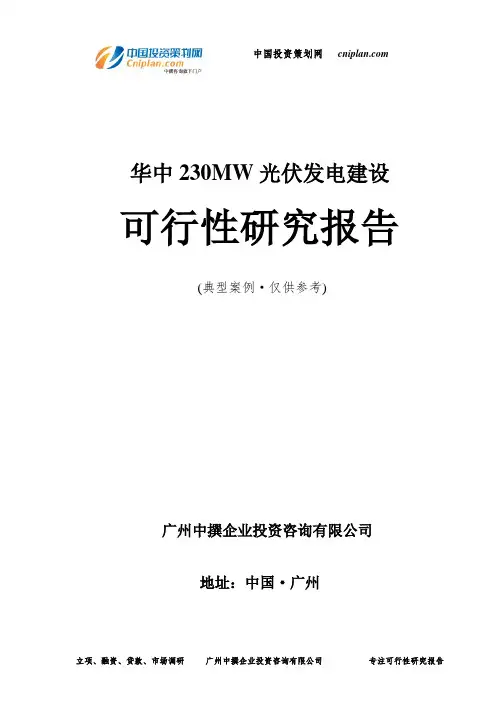 华中230MW光伏发电建设可行性研究报告-广州中撰咨询