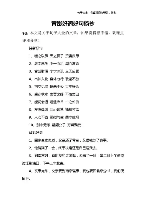 背影好词好句摘抄