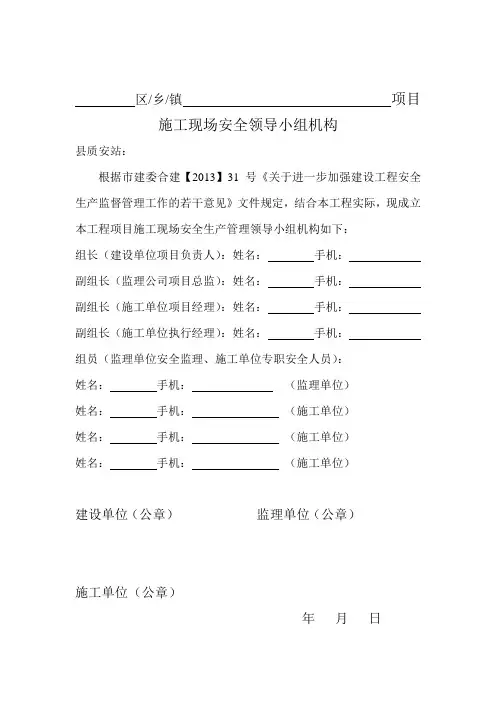 关于成立项目施工现场安全领导小组的通知