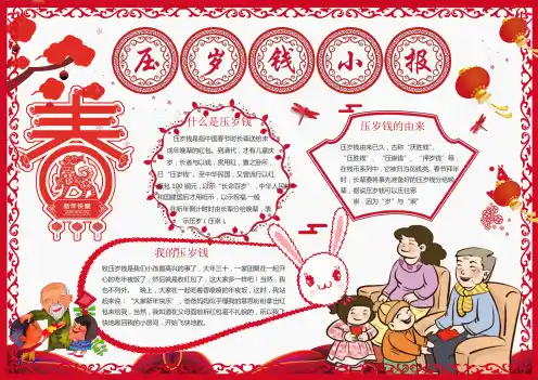 红色中国风压岁钱WORD小报模板