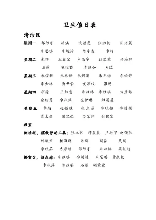 卫生值日表