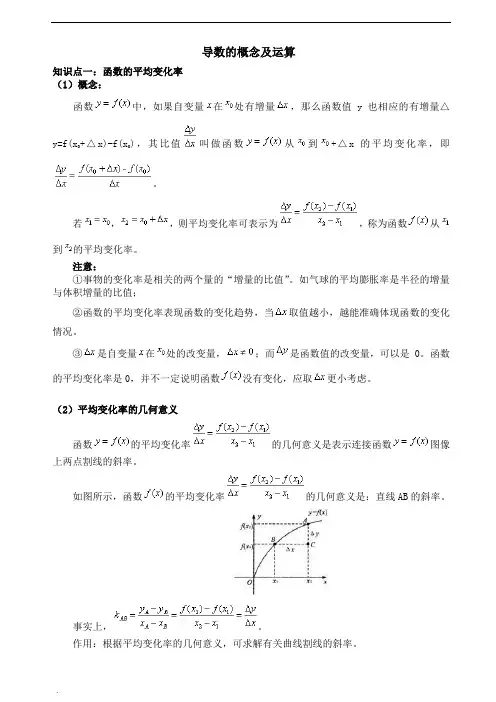 高中数学导数的概念、导数公式与应用