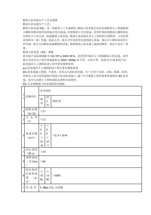 膨润土防水毯生产工艺及规格