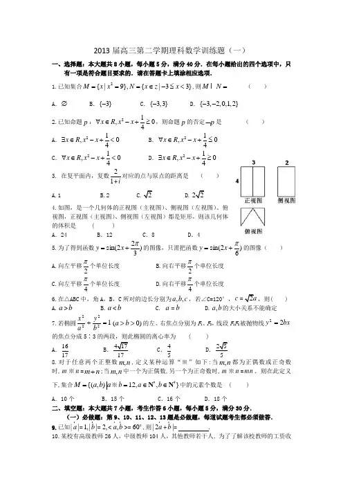 2013年高三理科数学综合测试题一