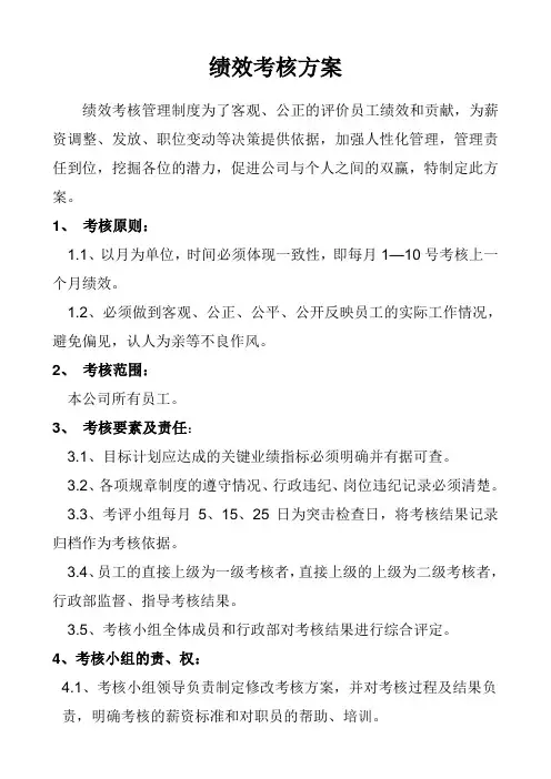 公司各部门绩效考核方案及表格