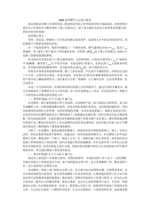 2020试用期学习心得与报告